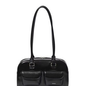 Lux Trendy Street Standoil Korea Designer Bowling Box Handbag for Women Boston Tote Bag Black