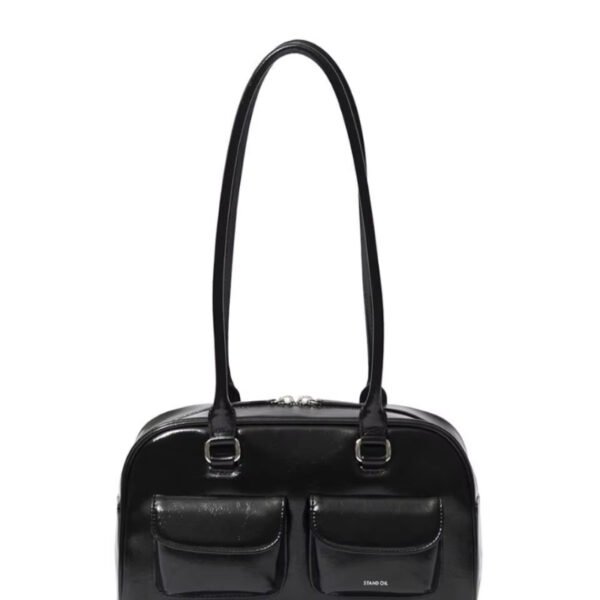 Lux Trendy Street Standoil Korea Designer Bowling Box Handbag for Women Boston Tote Bag Black